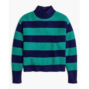 J.Crew Navy Blue Teal Rugby Stripe Mockneck Long Sleeve Pullover Sweater Size S